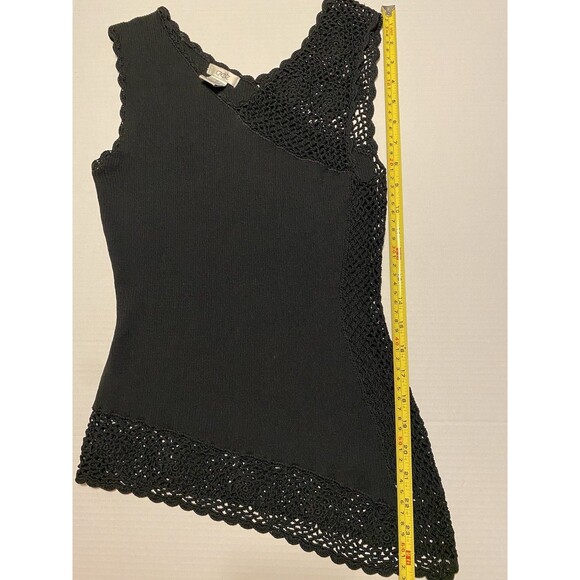 VTG Cache Black Open Knit Rib Tank Top Whimsigoth Grunge Asymmetric Crochet 90s - Picture 9 of 15